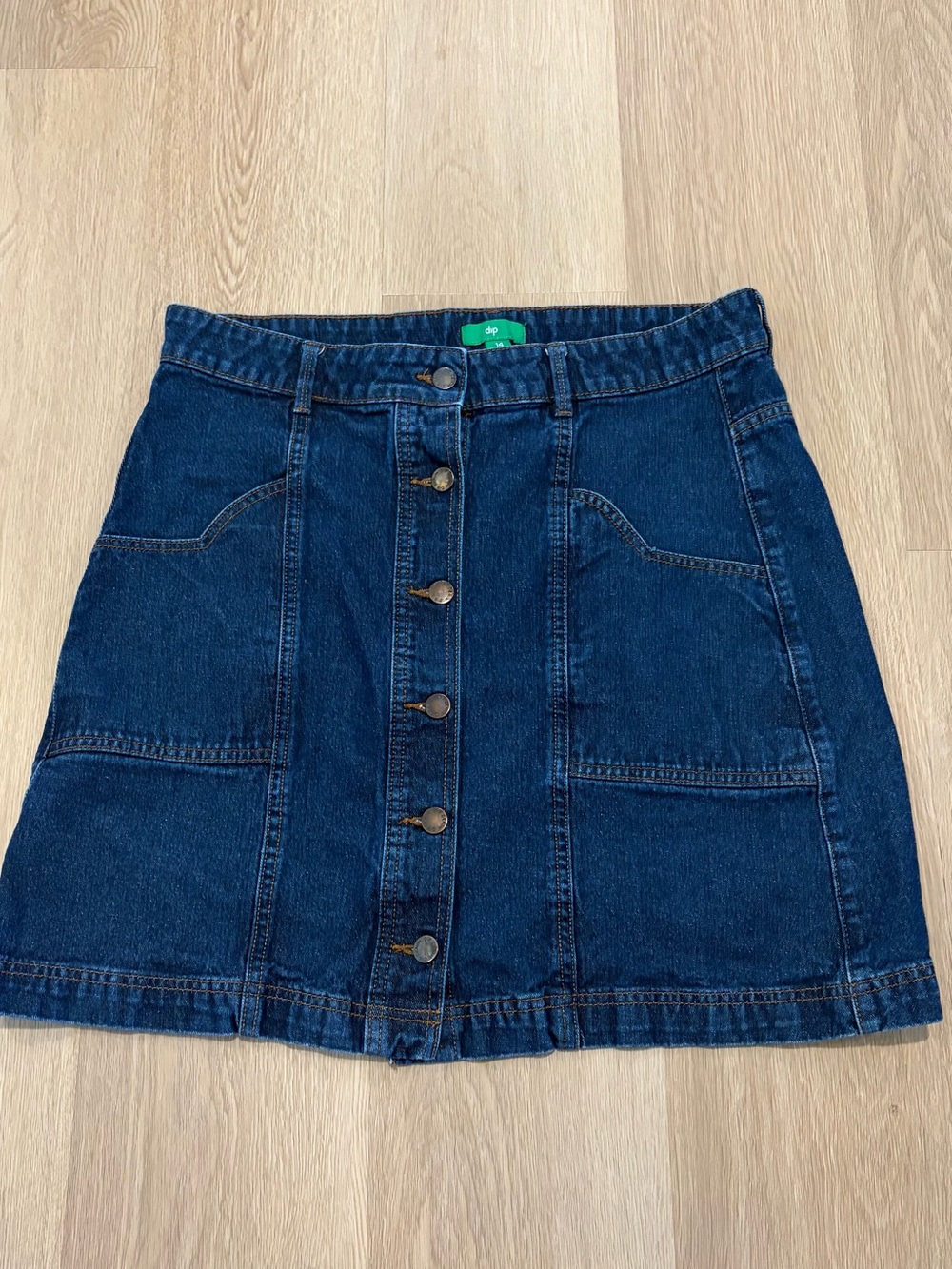 dip Dark Indigo Button-Front A-Line Denim Skirt